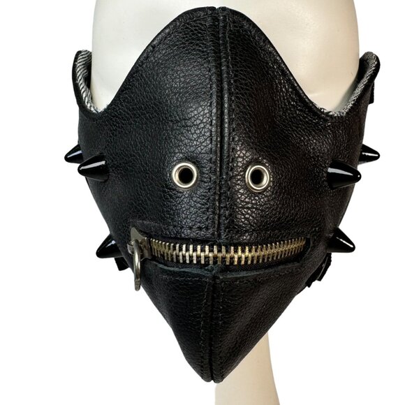 Black Patent Leather Half Face Mask w Zipper Mouth Spikes Goth Industrial Horror - Picture 3 of 7
